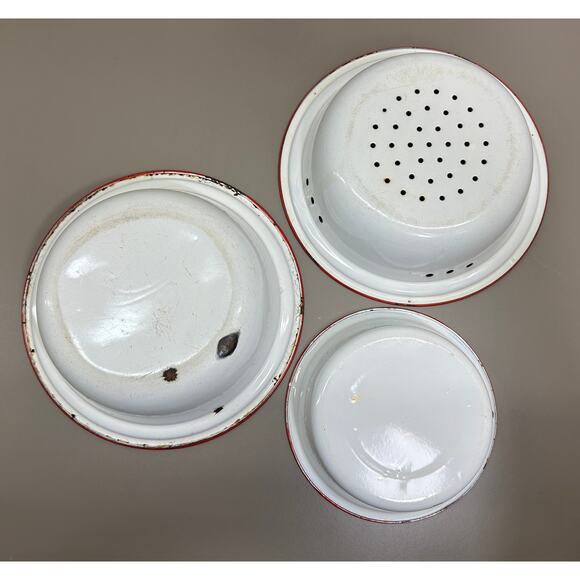 Red & White Enamelware Set – Colander + Nesting Bowl + Prep Bowl Farmhouse Decor - Picture 2 of 6